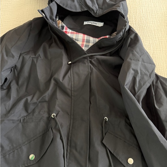 New Women's Black Removable Hooded Tench Coat Rain Jacket & Brim, Lightweight - Picture 5 of 5